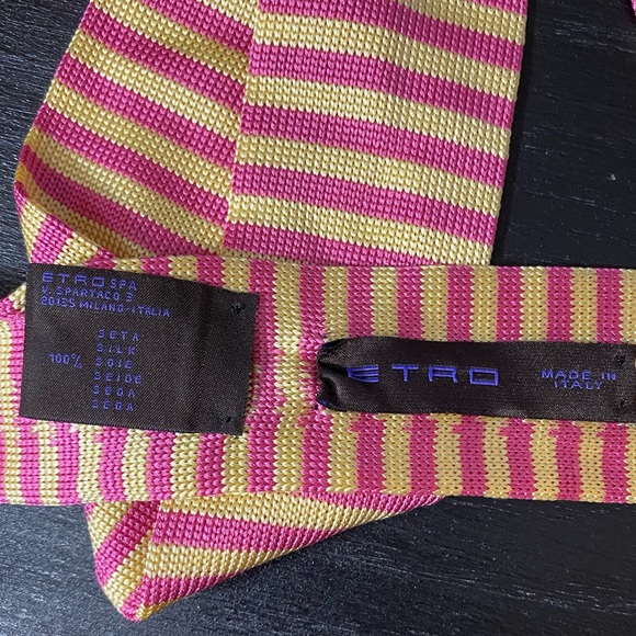 ETRO Silk Skinny Tie Pink and Yellow - Picture 2 of 2